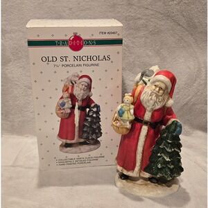 Traditions Old St Nicholas 7 1/4 in Porcelain Santa Claus Figurine Hand Painted‎